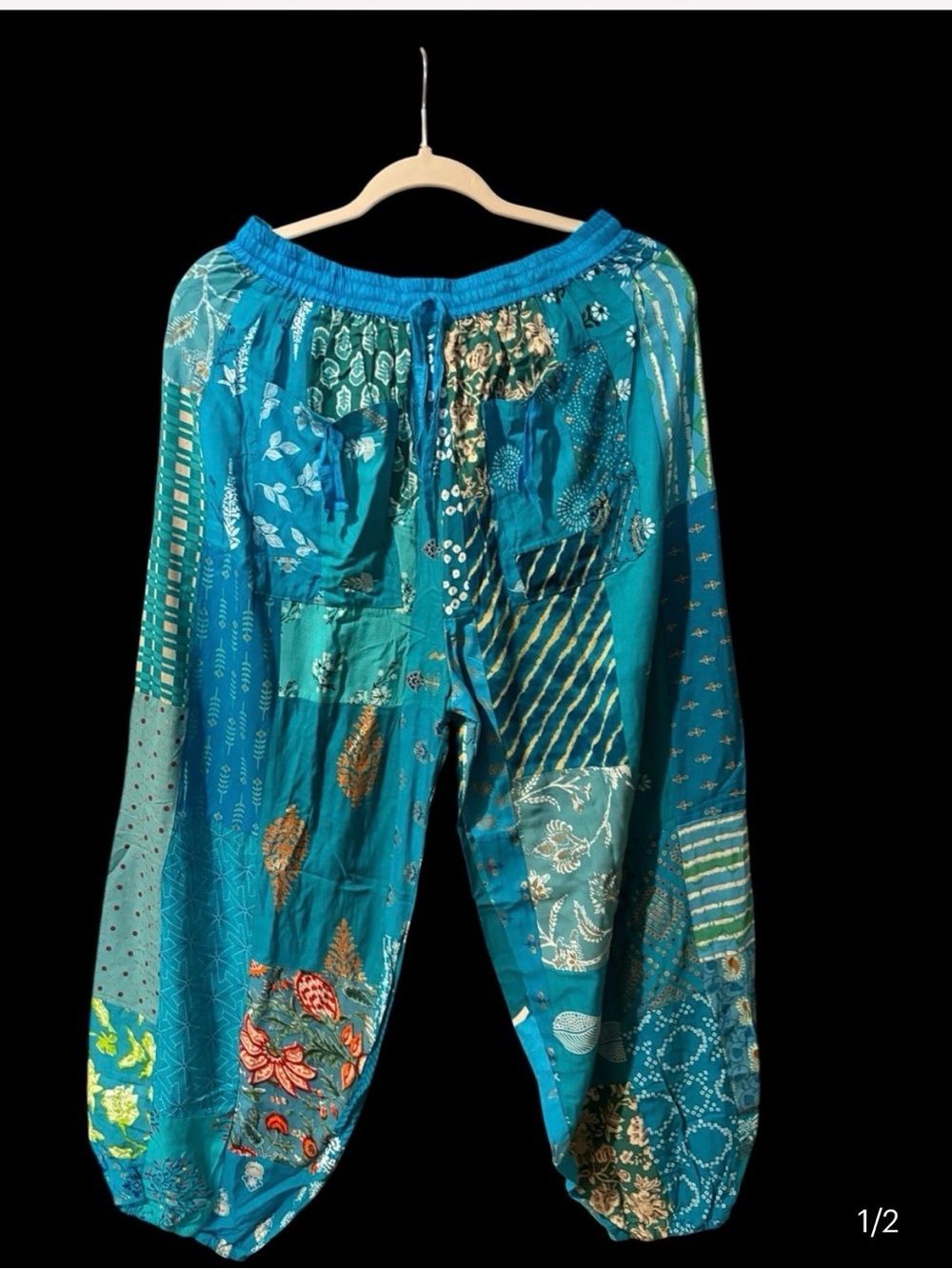 Turquoise/green #18 NWT 100% rayon patchwork jogger bottom pants